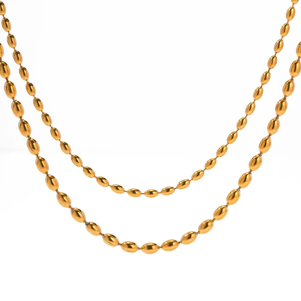 18k Layered Gold Beaded Necklace - Veinci