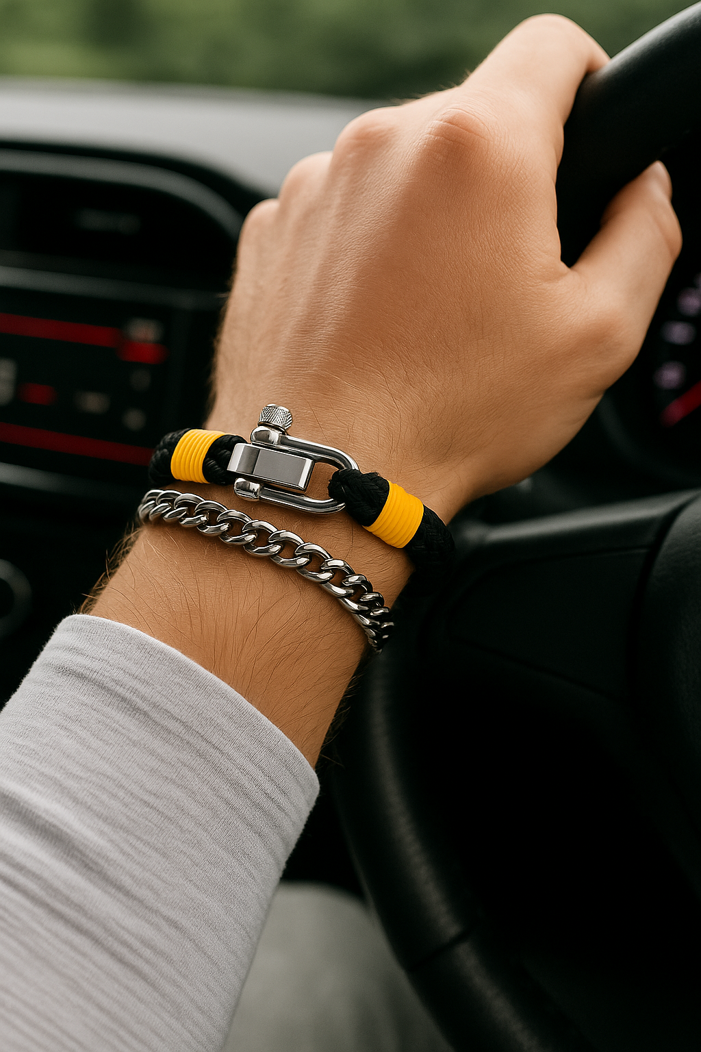 Exclusive Black & Yellow Nautical Rope bracelet & Cuban Combo Set