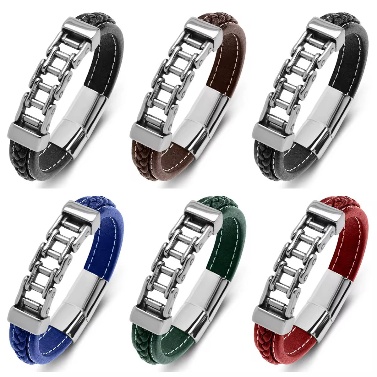 Personalized Leather Link Chain Bracelet