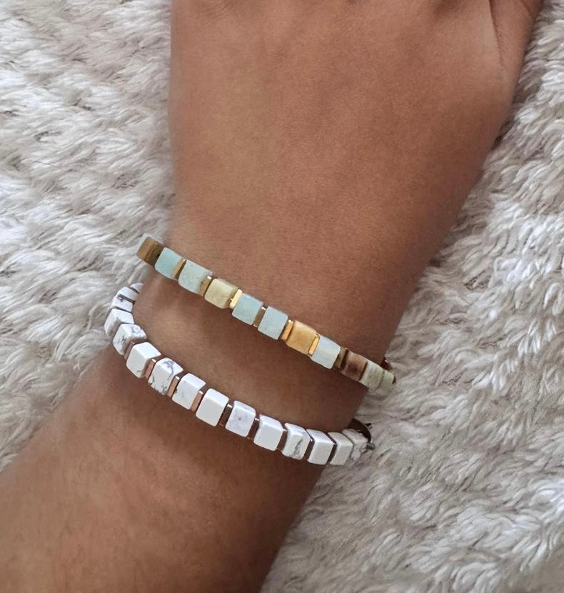 Exklusives Amazonit -Würfel -Perlenarmband 4mm
