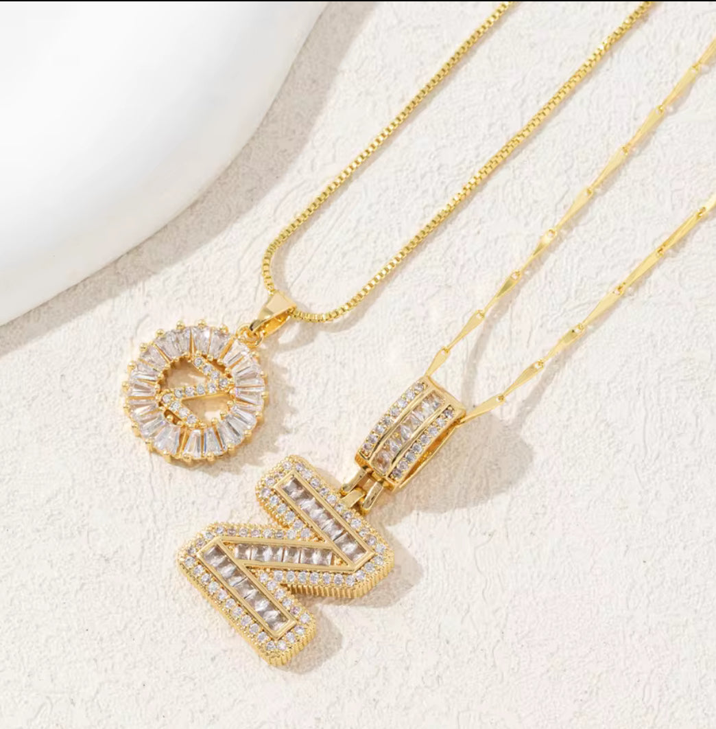 2pc 14k Diamond Letter Initial Necklaces