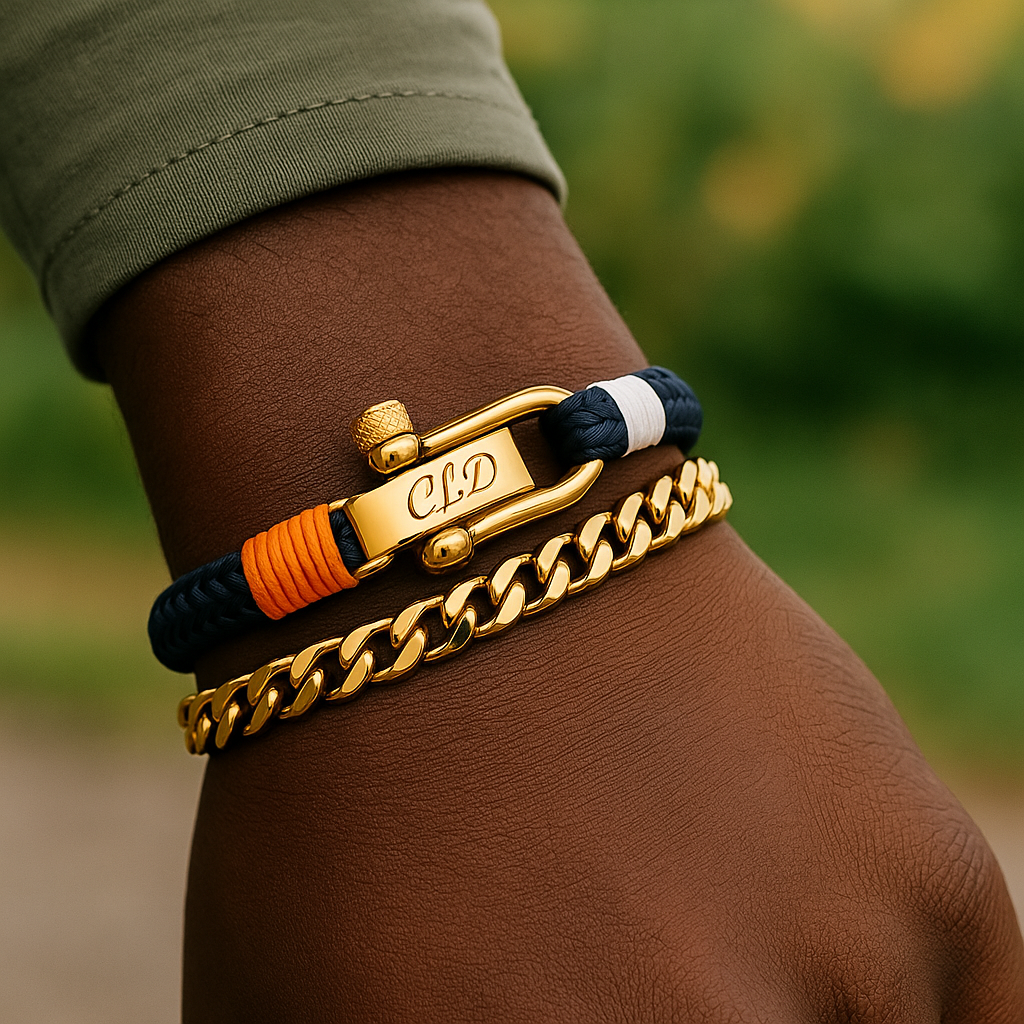 Exclusive Custom Nautical Rope bracelet & Cuban Combo Set