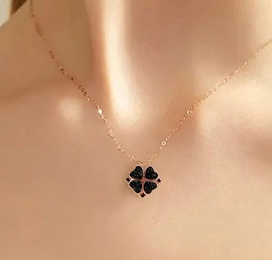 Collar de corazón magnético de doble cara de trébol de hojas