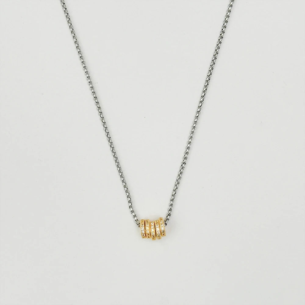 18k Luxe Two Tone Cuban Chain & Rope Disc Necklace