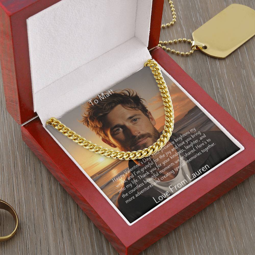 Personalised photo Message Card, Cuban Chain and photo animation