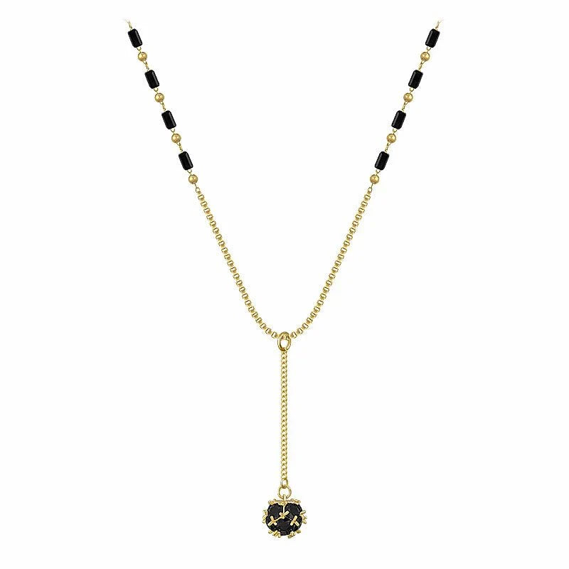 Black and Gold Crystal Ball Necklace - Veinci