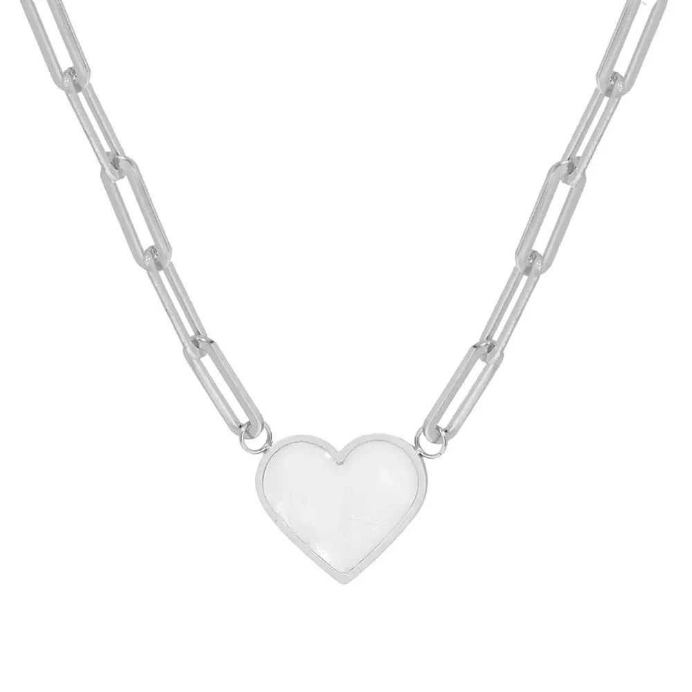 Paperclip Shell Heart Pendant Necklace - Veinci