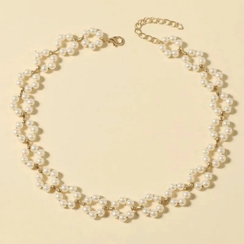 Pearl Floral Daisy Choker Necklace - Veinci