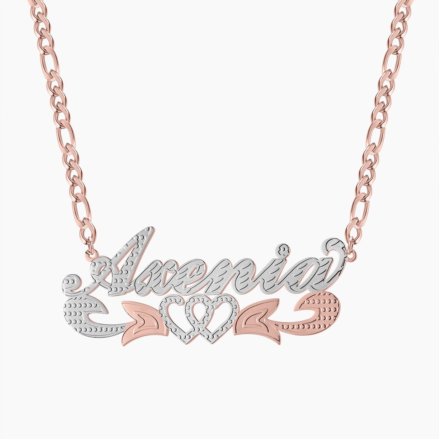 Two Tone Name Necklace With Hearts