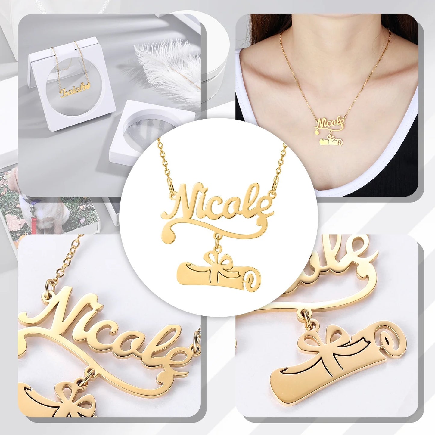 Exklusive Abschluss -Bildlaufname Halskette