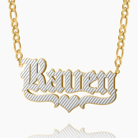 Double Plated Gothic Name Necklace W/ Figaro Chain