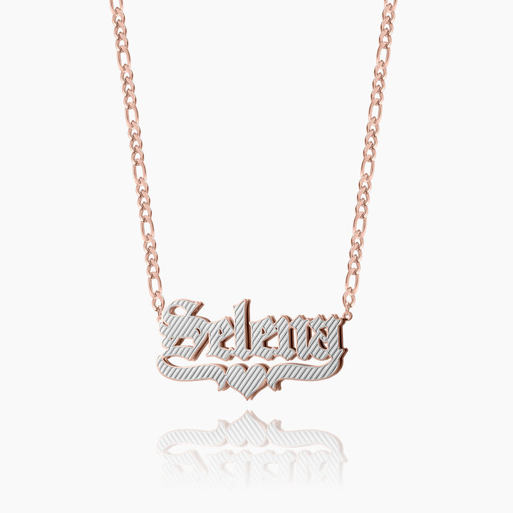 Double Plated Gothic Name Necklace W/ Figaro Chain