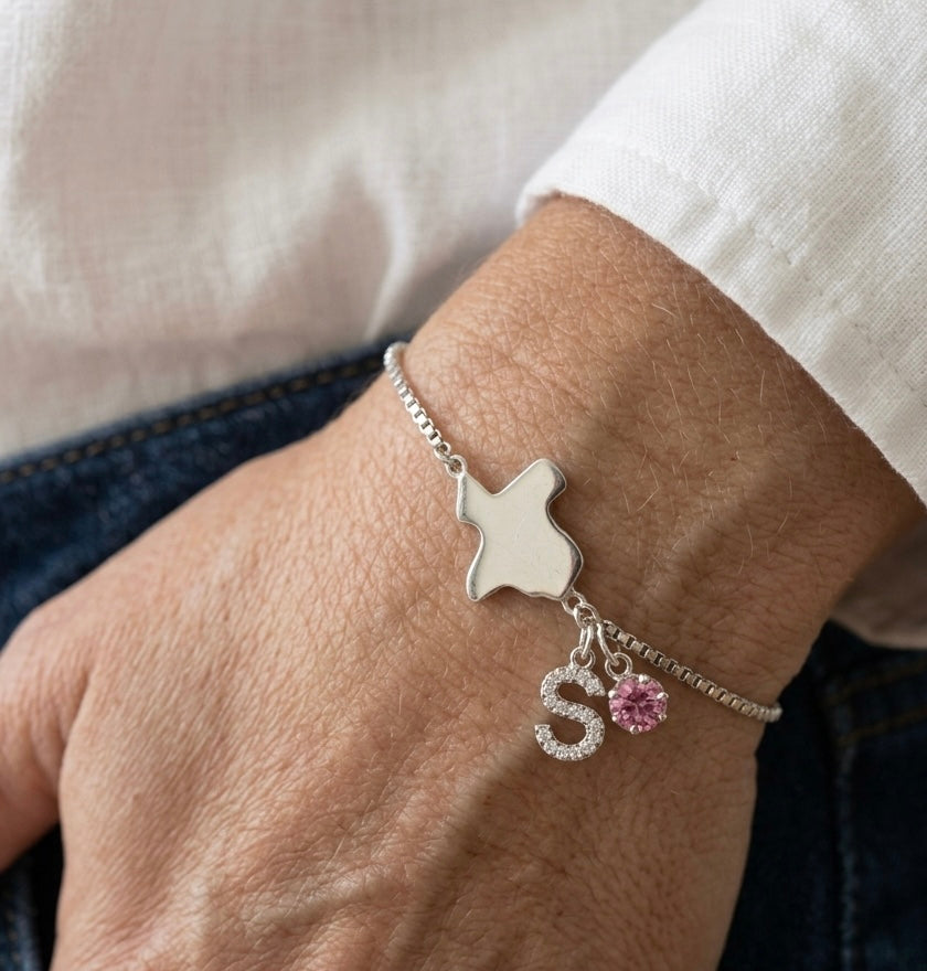 Exclusive Texas initial birthstone Bracelet