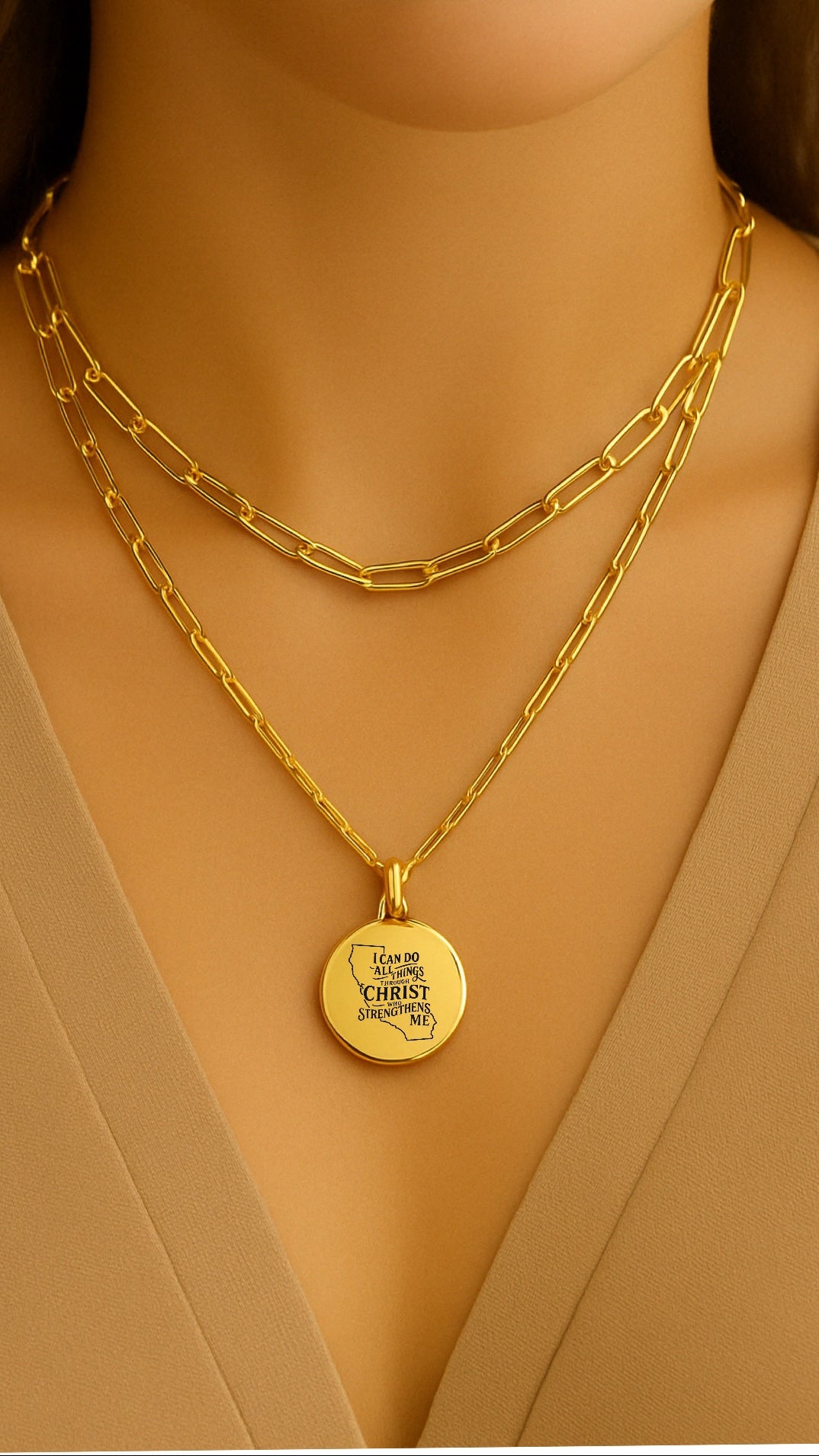 California Map Philippians 4:13 Initial Necklace