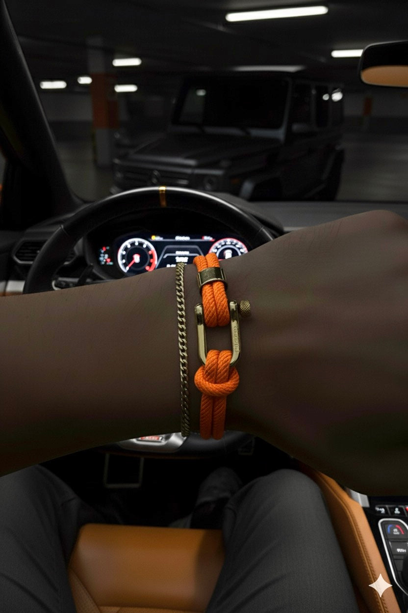 Orange Nautical Rope bracelet & Cuban
