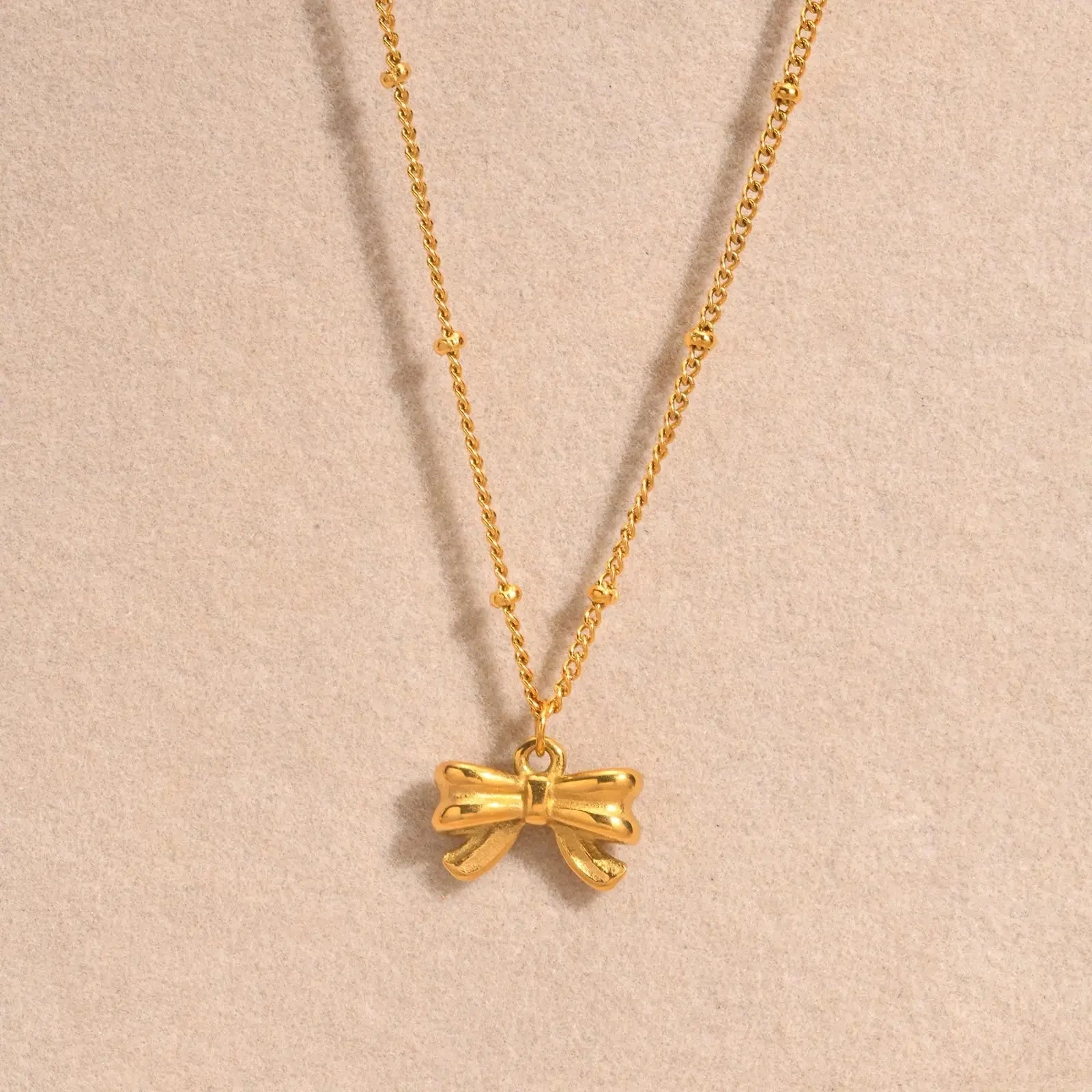 14k Dainty Feminine Bow Necklace - Veinci