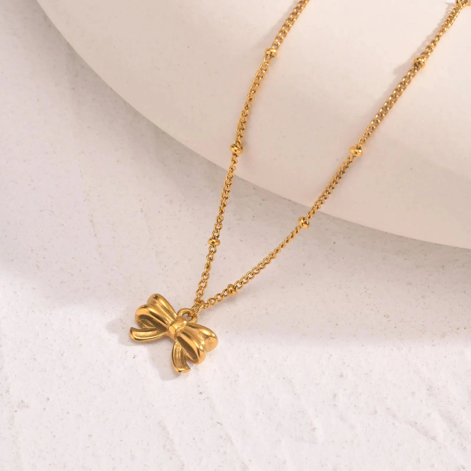 14k Dainty Feminine Bow Necklace - Veinci