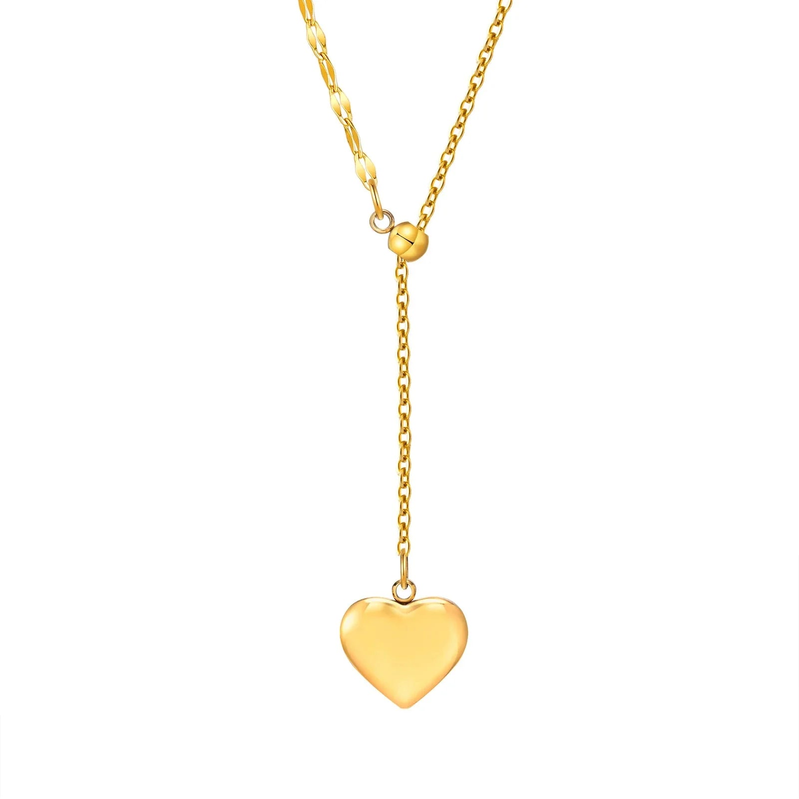 14k Dainty Feminine Heart Dangle Necklace - Veinci
