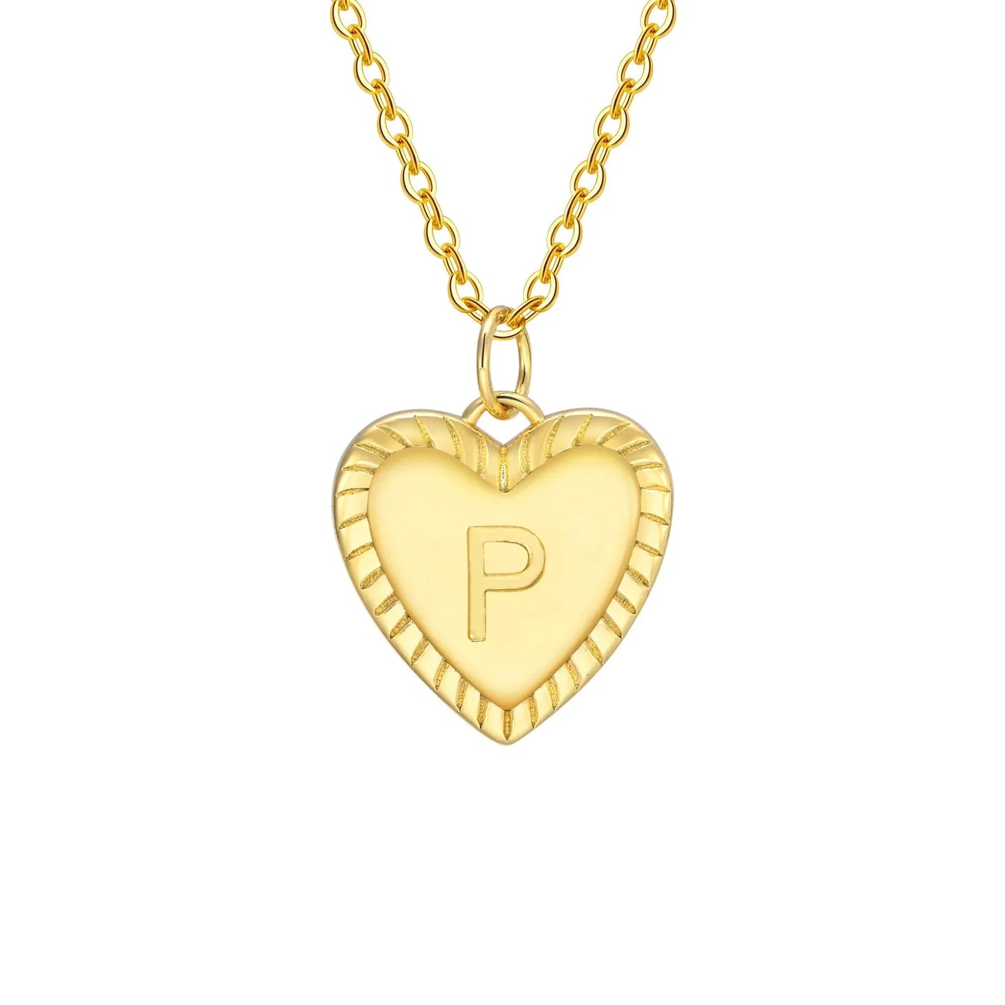 14k Dainty Heart Pendant Letter Initial Necklace - Veinci