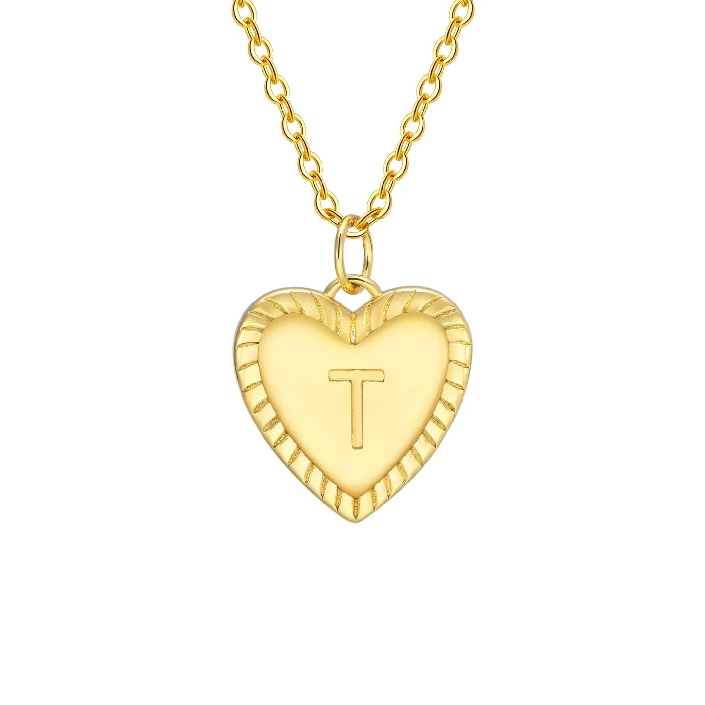 14k Dainty Heart Pendant Letter Initial Necklace - Veinci