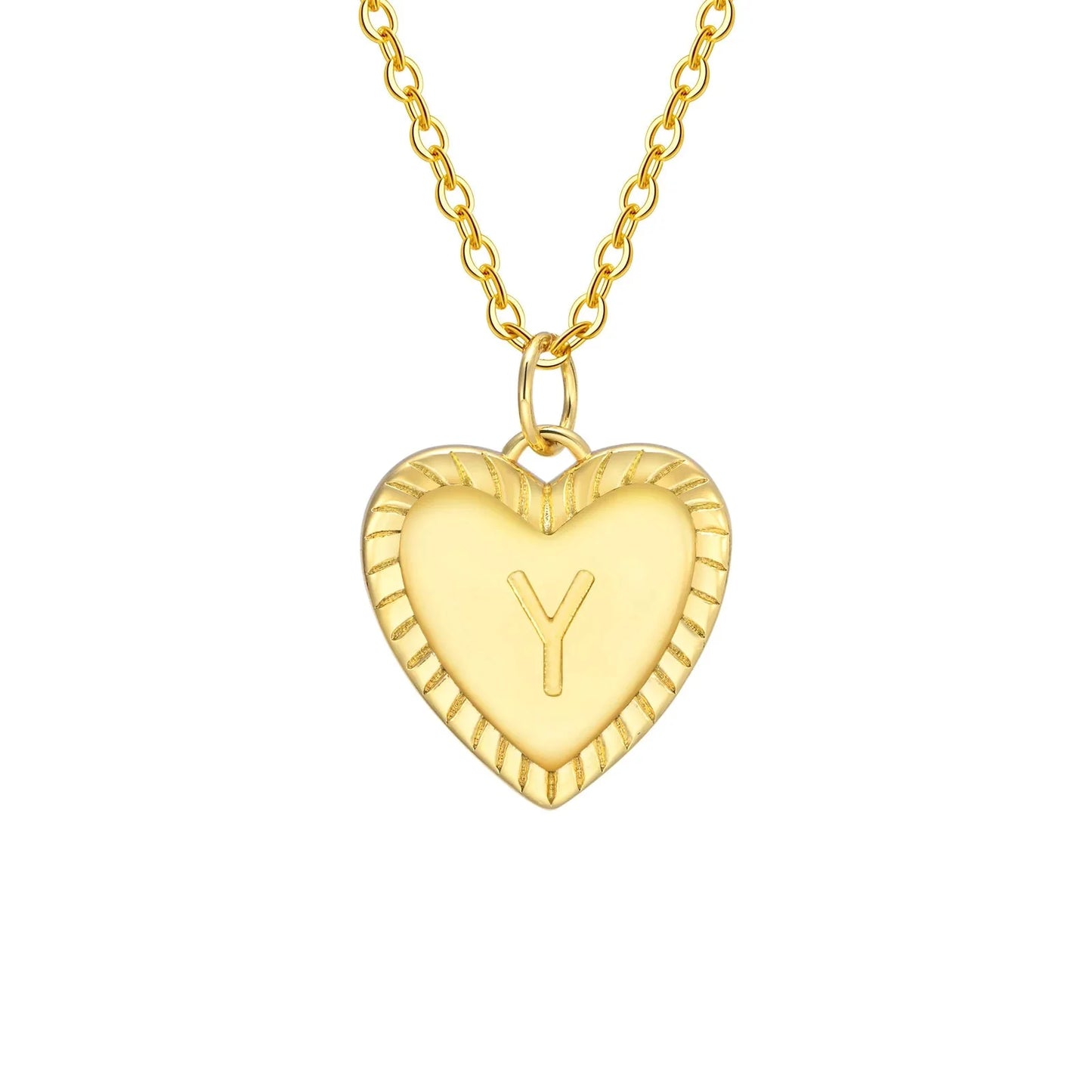 14k Dainty Heart Pendant Letter Initial Necklace - Veinci