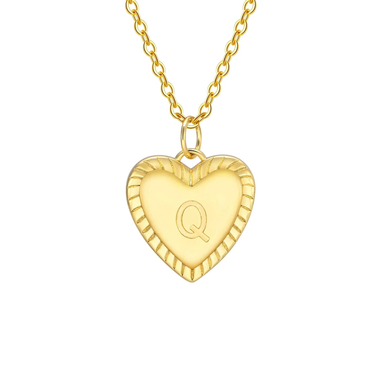 14k Dainty Heart Pendant Letter Initial Necklace - Veinci