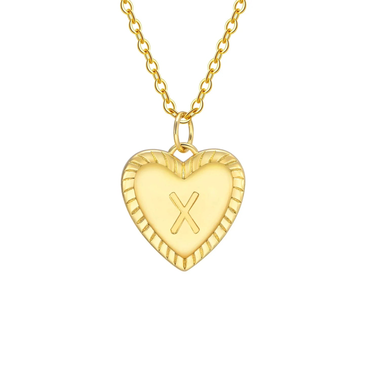 14k Dainty Heart Pendant Letter Initial Necklace - Veinci