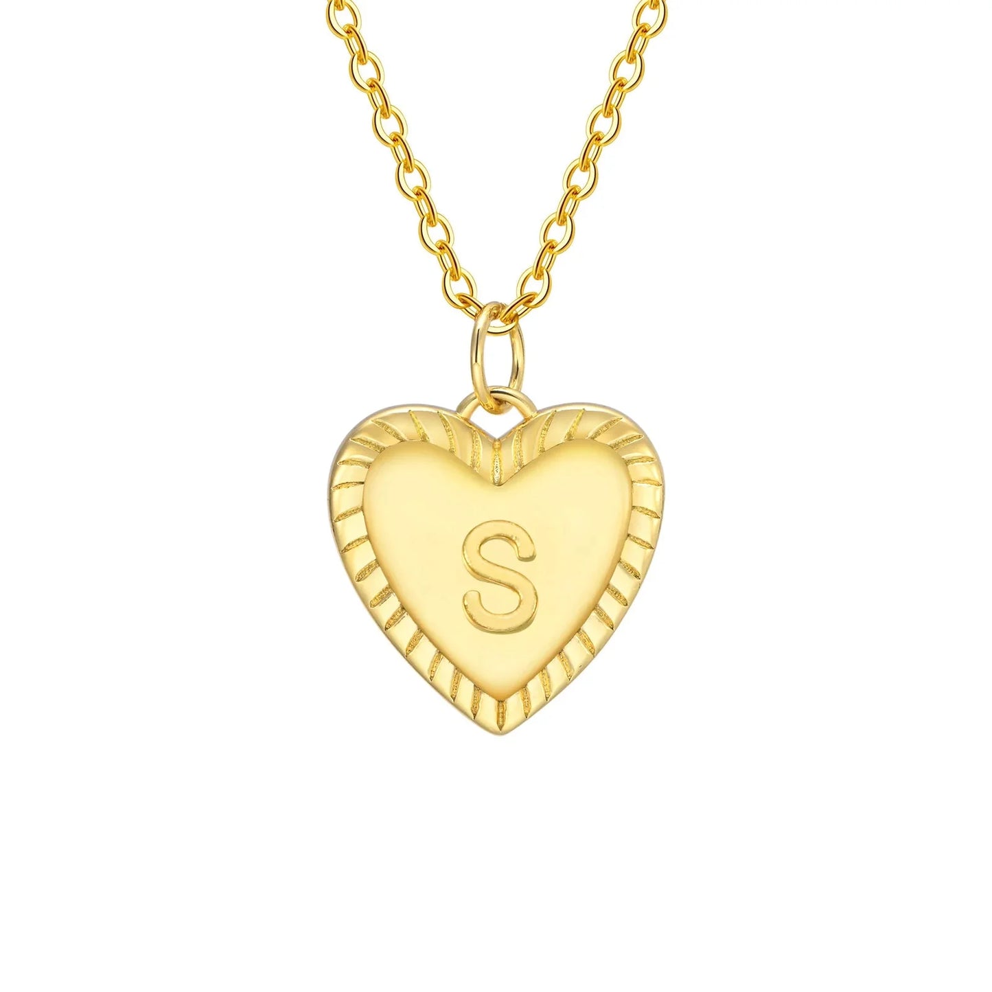 14k Dainty Heart Pendant Letter Initial Necklace - Veinci