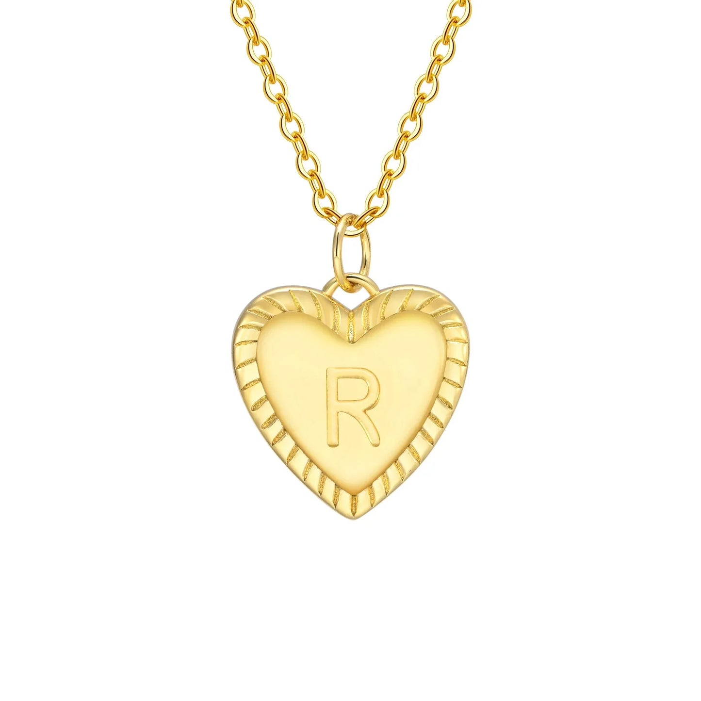 14k Dainty Heart Pendant Letter Initial Necklace - Veinci