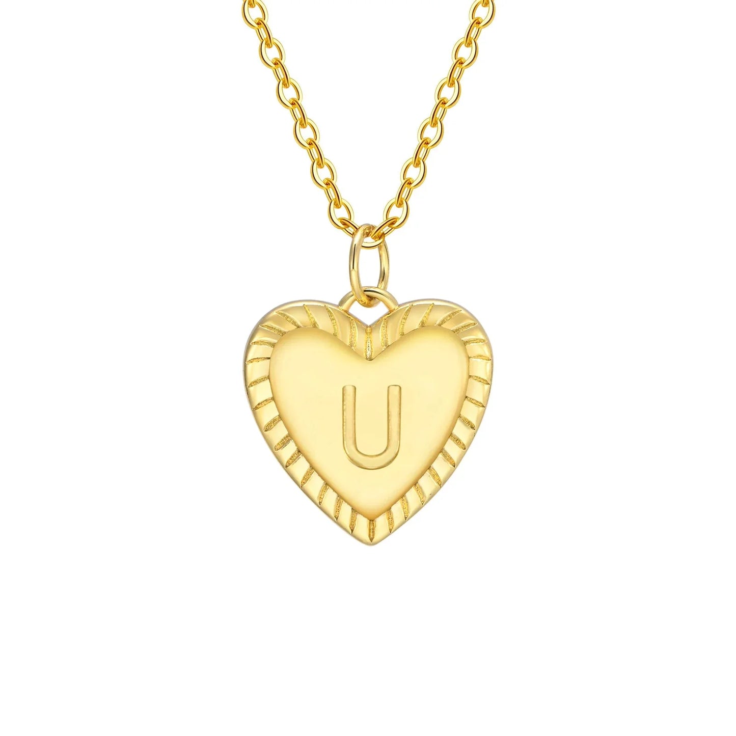 14k Dainty Heart Pendant Letter Initial Necklace - Veinci