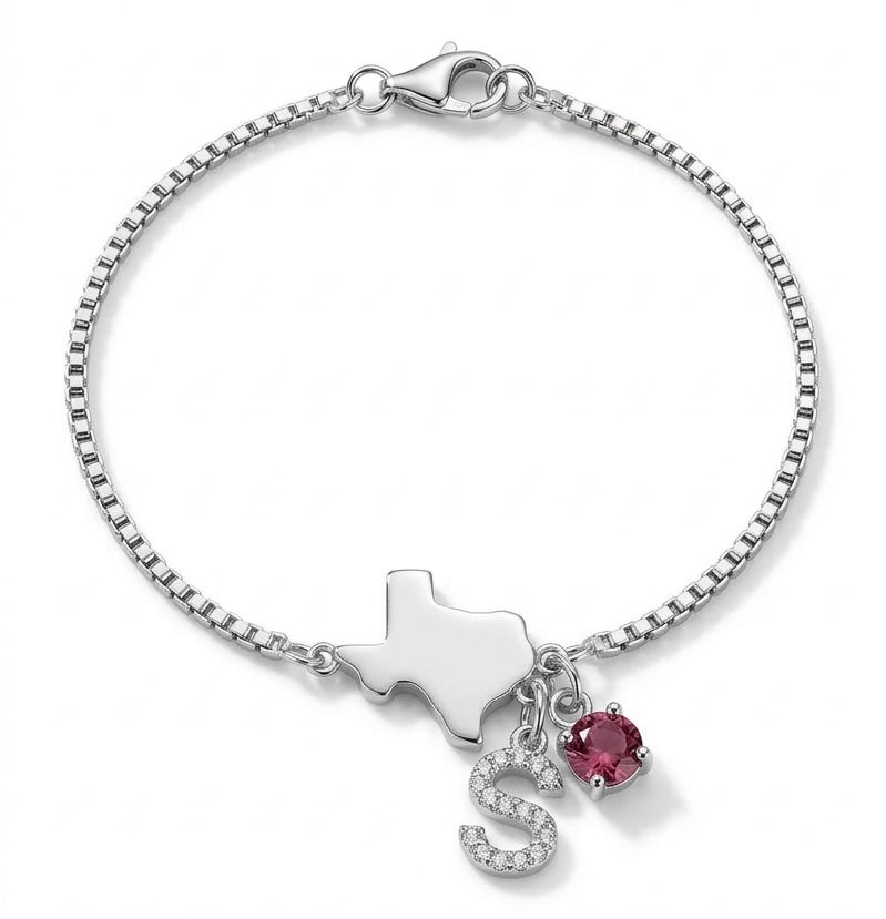 Exclusive Texas initial birthstone Bracelet