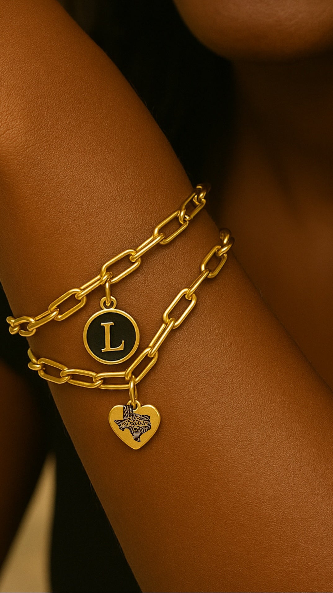 Mapa personalizado exclusivo de Texas y conjunto de pulseras iniciales