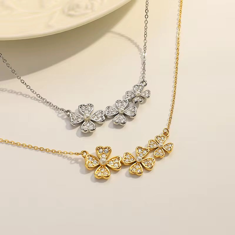 Iced clover cluster necklace