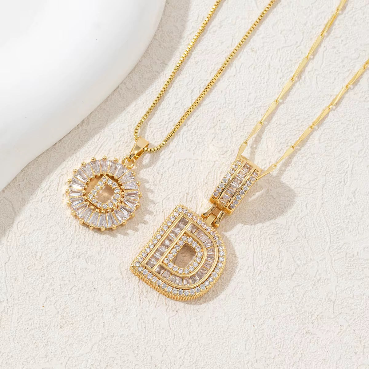 2pc 14k Diamond Letter Initial Necklaces