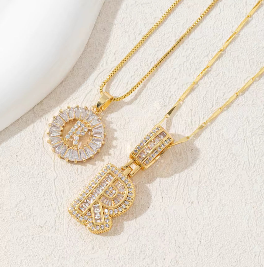 2pc 14k Diamond Letter Initial Necklaces