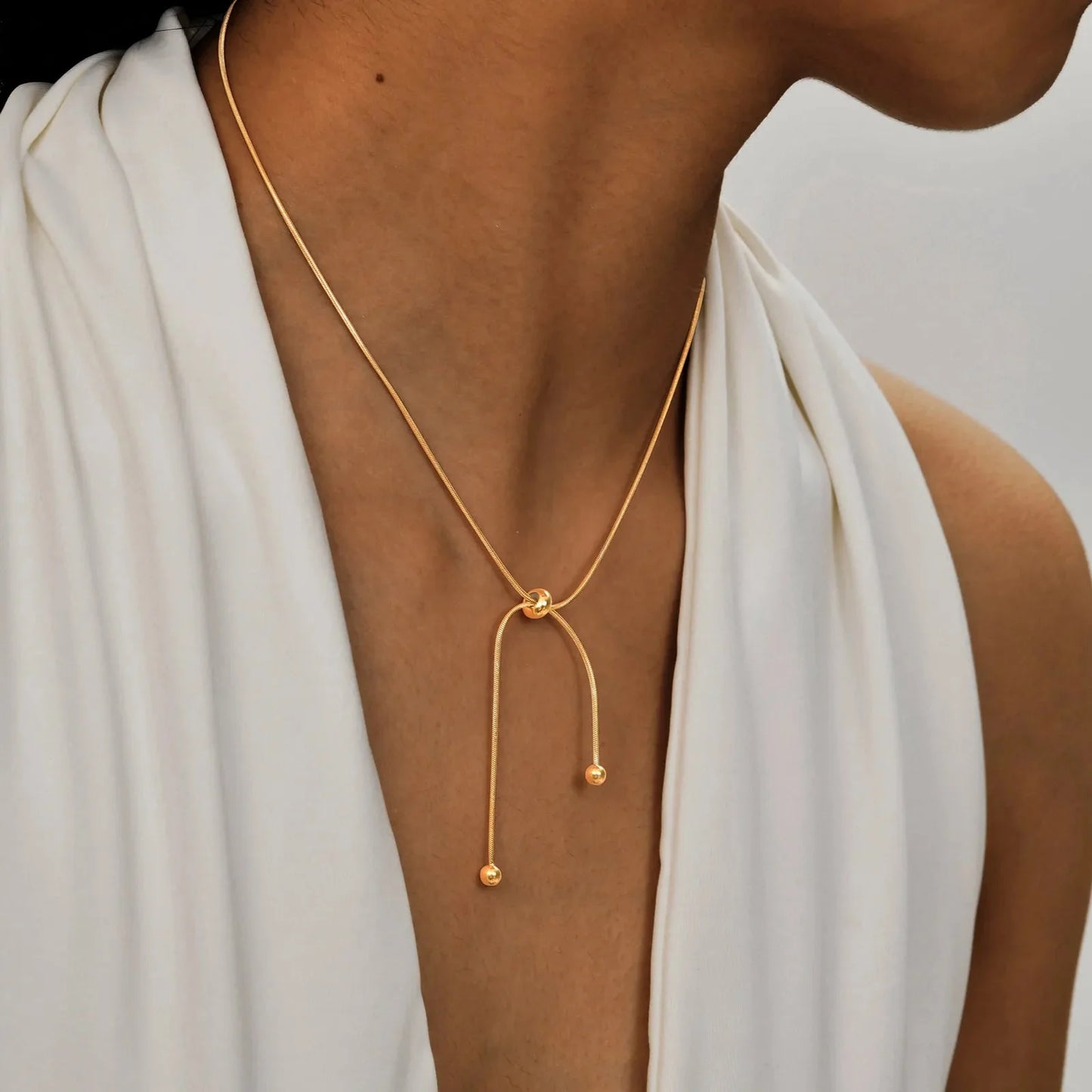 18k Adjustable Tassel Snake Chain Necklace - Veinci