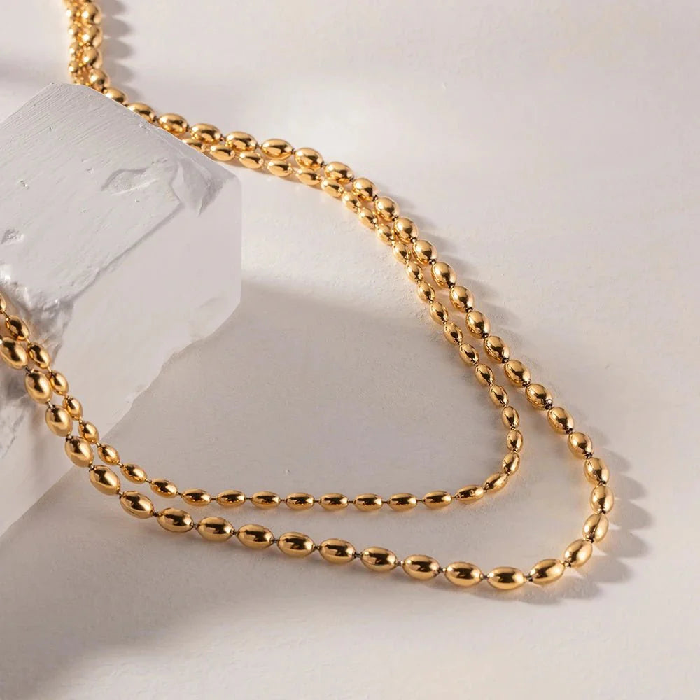 18k Layered Gold Beaded Necklace - Veinci