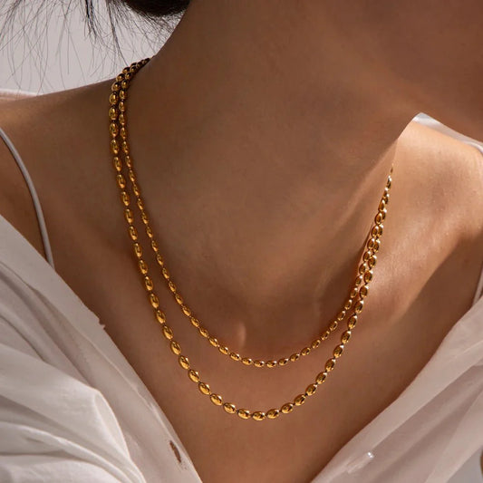 18k Layered Gold Beaded Necklace - Veinci