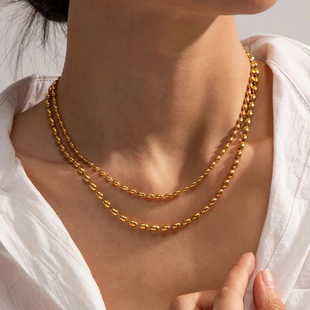 18k Layered Gold Beaded Necklace - Veinci