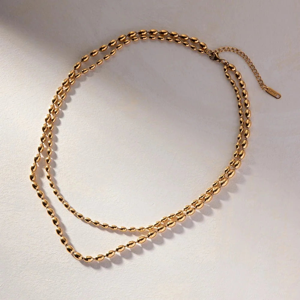 18k Layered Gold Beaded Necklace - Veinci
