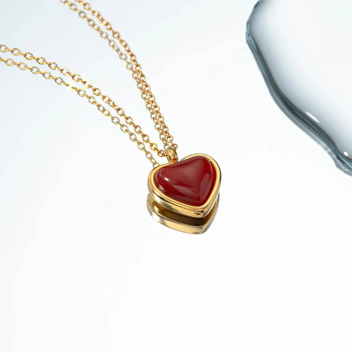 18k Romantic Dainty Red Heart Necklace - Veinci
