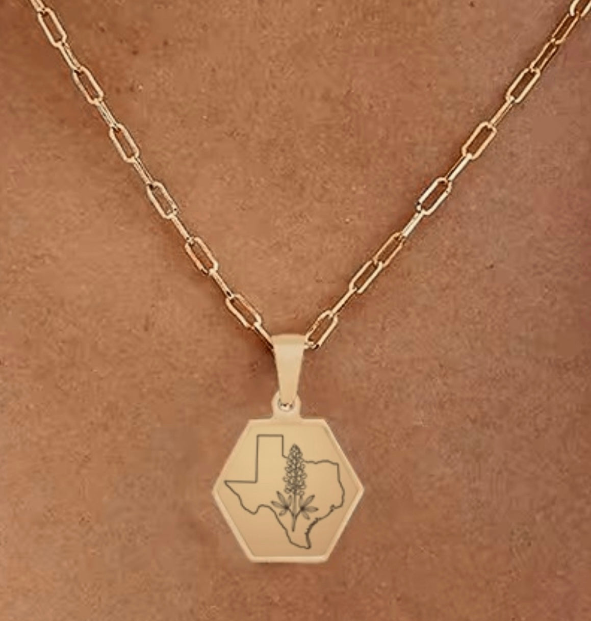 Exclusive Texas Map Double Sided Hexagon Initial Necklace