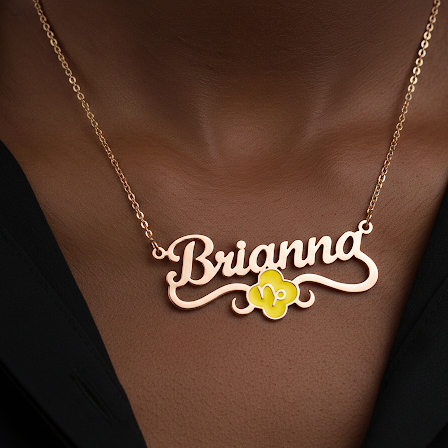 Exklusive Kleeblatt-Halskette mit Sternzeichen-Namen