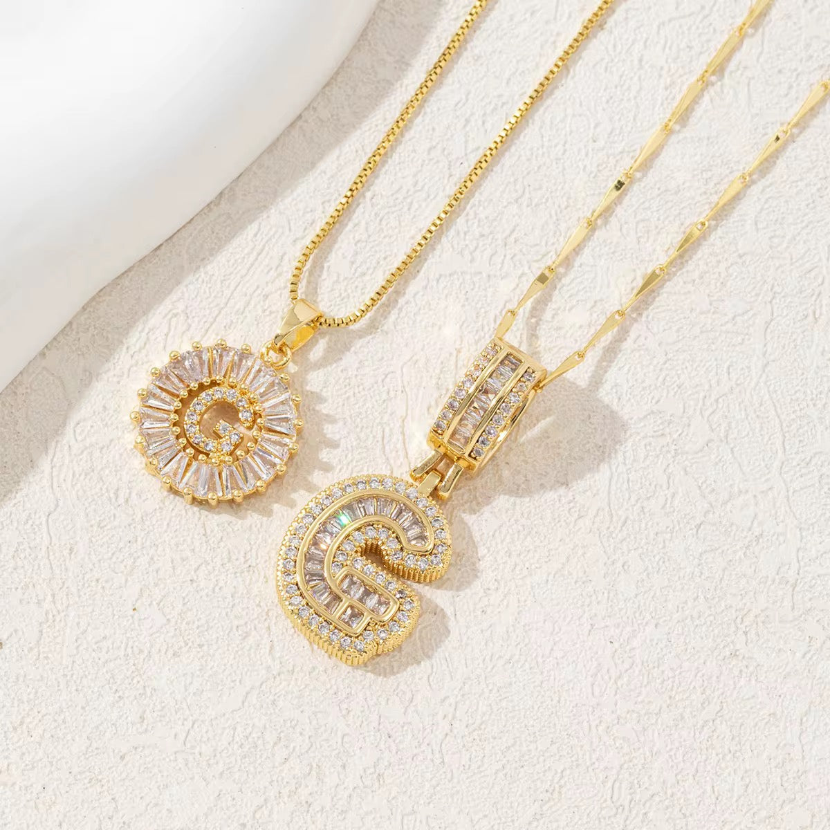 2pc 14k Diamond Letter Initial Necklaces