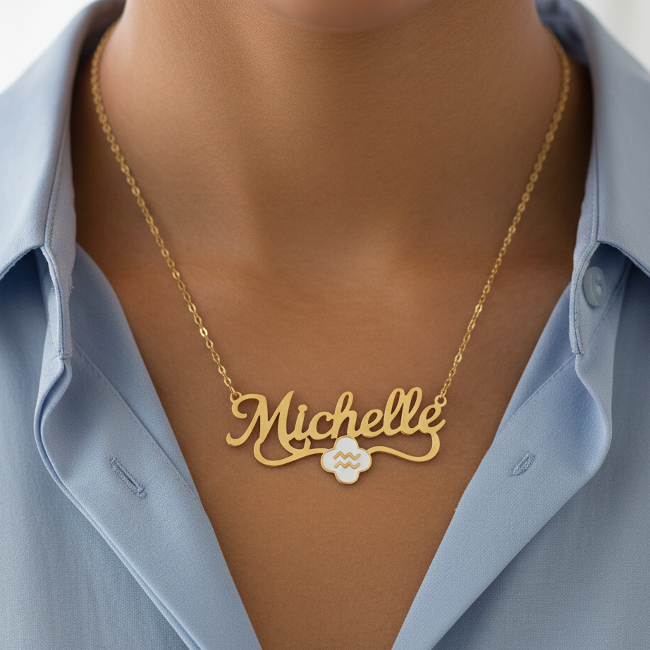 Exklusive Kleeblatt-Halskette mit Sternzeichen-Namen
