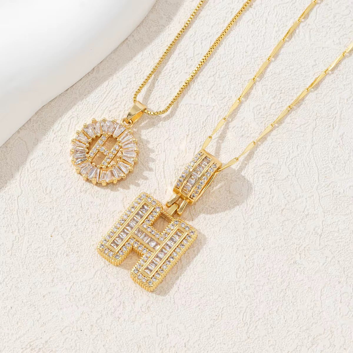 2pc 14k Diamond Letter Initial Necklaces