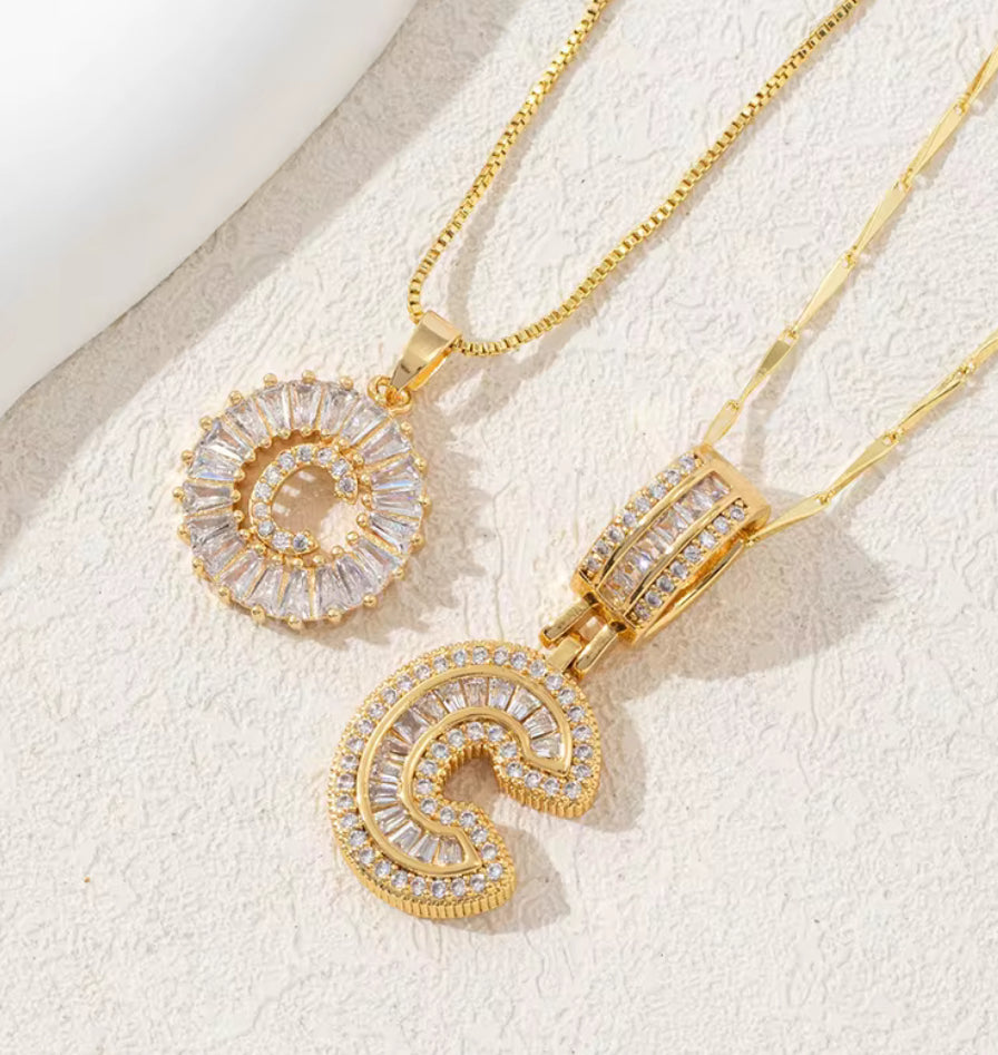 2pc 14k Diamond Letter Initial Necklaces