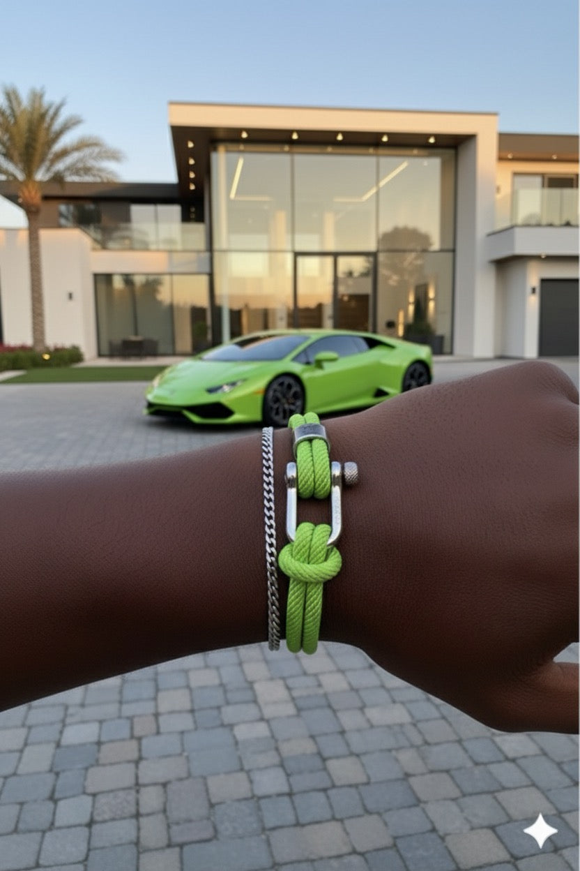 Lime Green Nautical Rope bracelet & Cuban