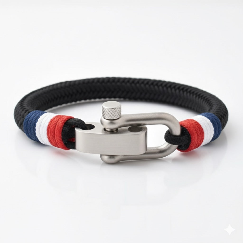 Bracelet de Corde Noir Nautique 2 Personnalisé