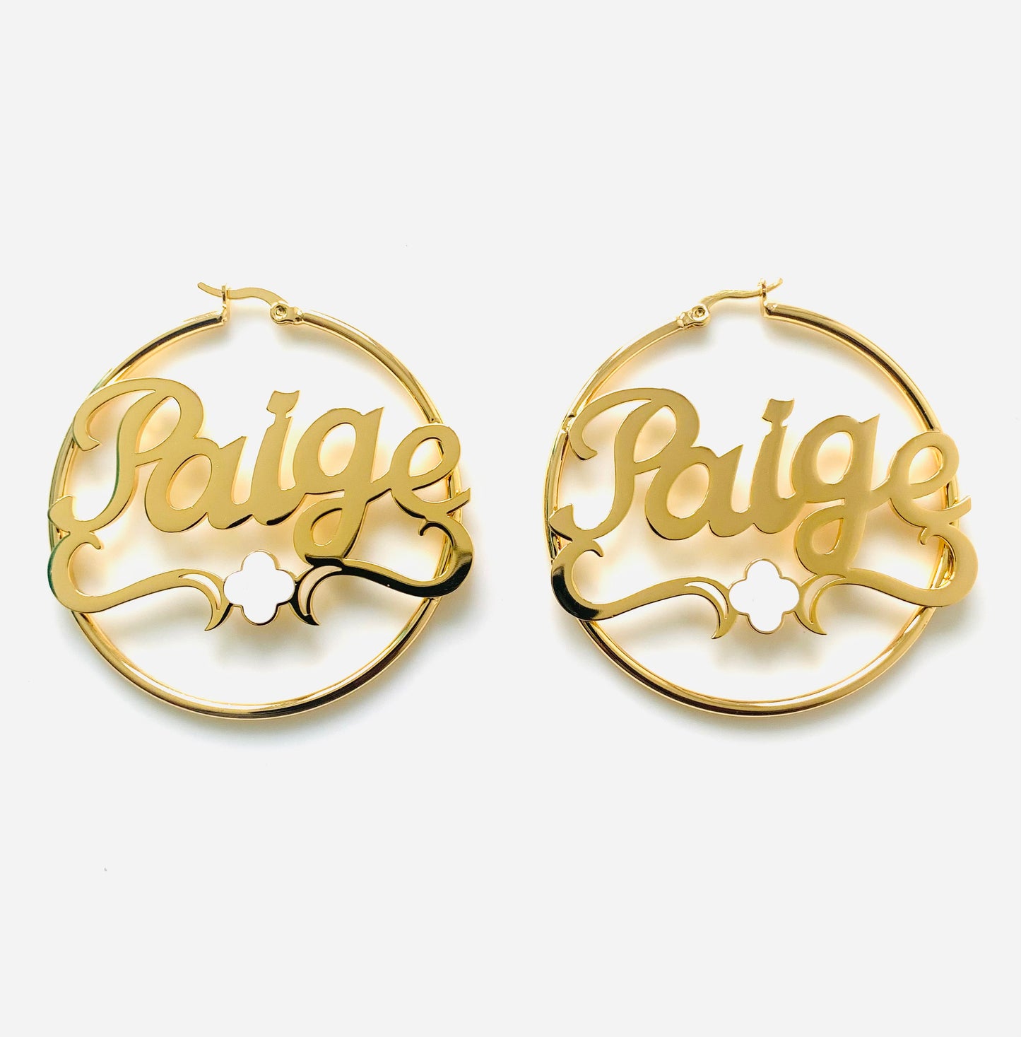 Hoop name clover Earrings